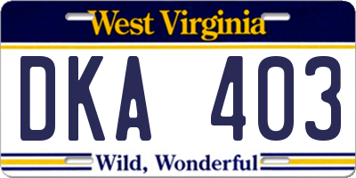 WV license plate DKA403