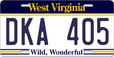 WV license plate DKA405