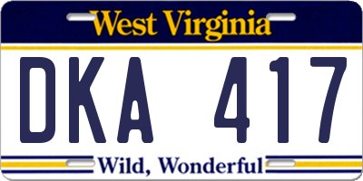 WV license plate DKA417