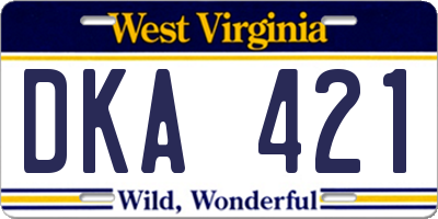 WV license plate DKA421