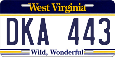 WV license plate DKA443
