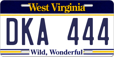 WV license plate DKA444