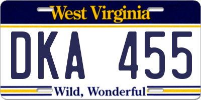 WV license plate DKA455