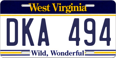 WV license plate DKA494