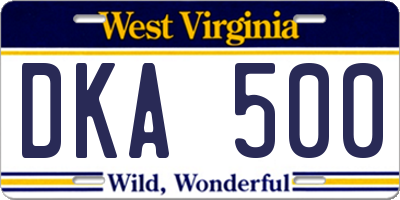 WV license plate DKA500
