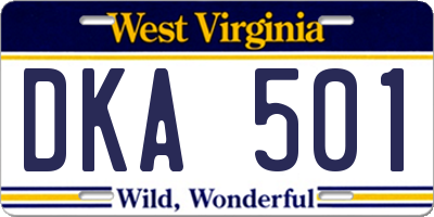 WV license plate DKA501
