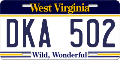 WV license plate DKA502