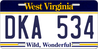WV license plate DKA534