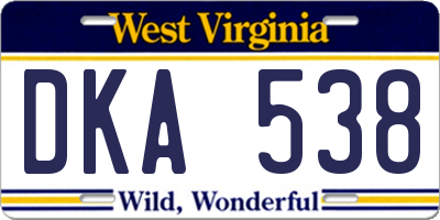 WV license plate DKA538