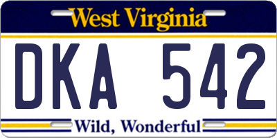 WV license plate DKA542