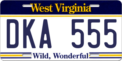 WV license plate DKA555