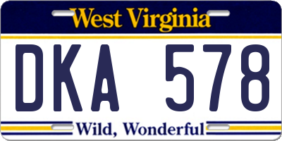 WV license plate DKA578