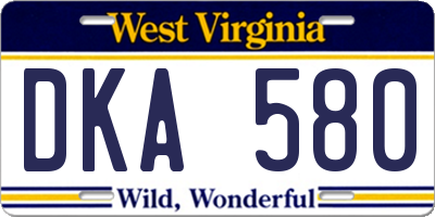 WV license plate DKA580