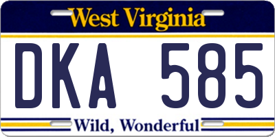 WV license plate DKA585