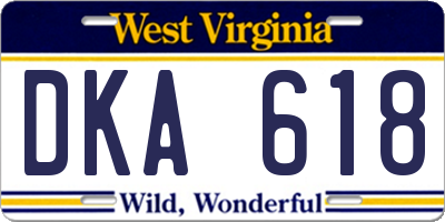 WV license plate DKA618