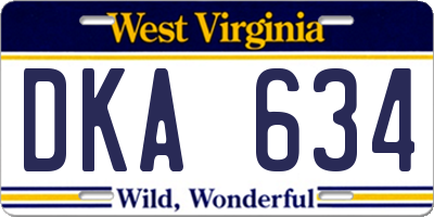 WV license plate DKA634