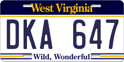 WV license plate DKA647