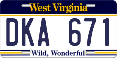 WV license plate DKA671