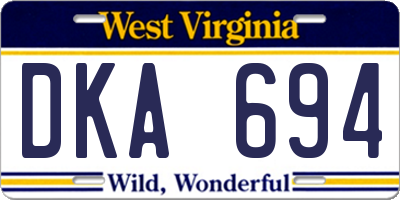WV license plate DKA694