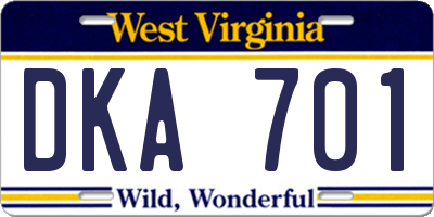 WV license plate DKA701