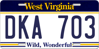 WV license plate DKA703
