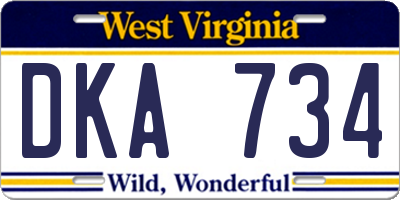WV license plate DKA734