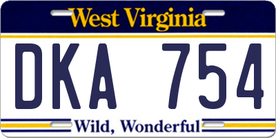 WV license plate DKA754