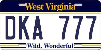 WV license plate DKA777