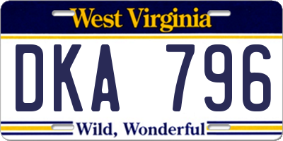 WV license plate DKA796