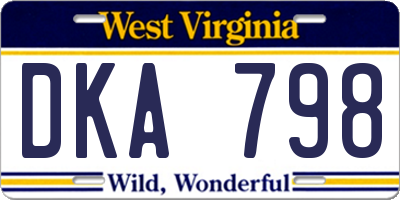 WV license plate DKA798