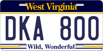 WV license plate DKA800