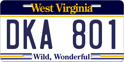 WV license plate DKA801