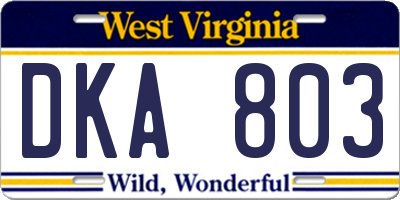 WV license plate DKA803
