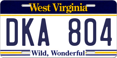 WV license plate DKA804