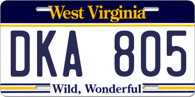 WV license plate DKA805