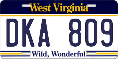 WV license plate DKA809