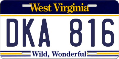 WV license plate DKA816