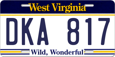 WV license plate DKA817