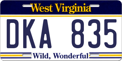 WV license plate DKA835