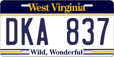 WV license plate DKA837