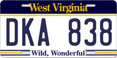 WV license plate DKA838