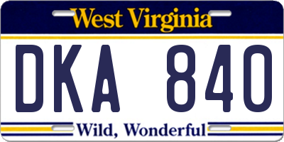 WV license plate DKA840