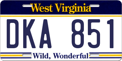WV license plate DKA851