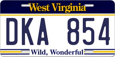 WV license plate DKA854