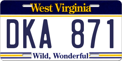 WV license plate DKA871