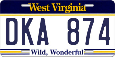 WV license plate DKA874