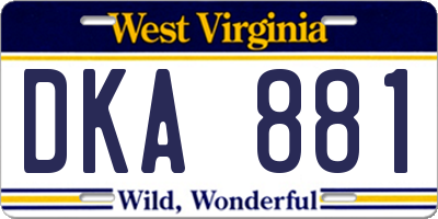 WV license plate DKA881