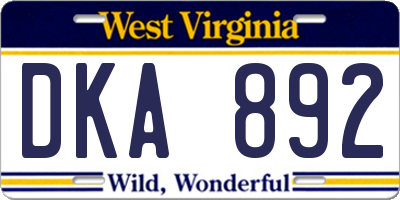 WV license plate DKA892