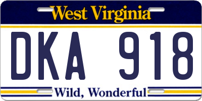 WV license plate DKA918