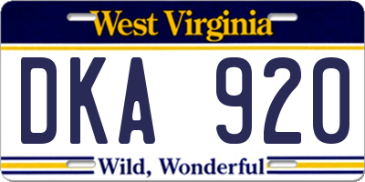 WV license plate DKA920